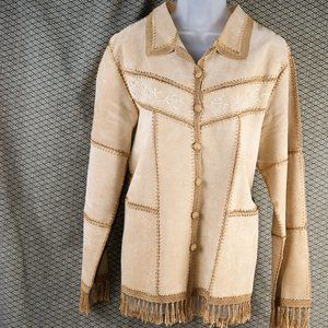 NWOT Beige Genuine Suede Fringed Jacket Lg